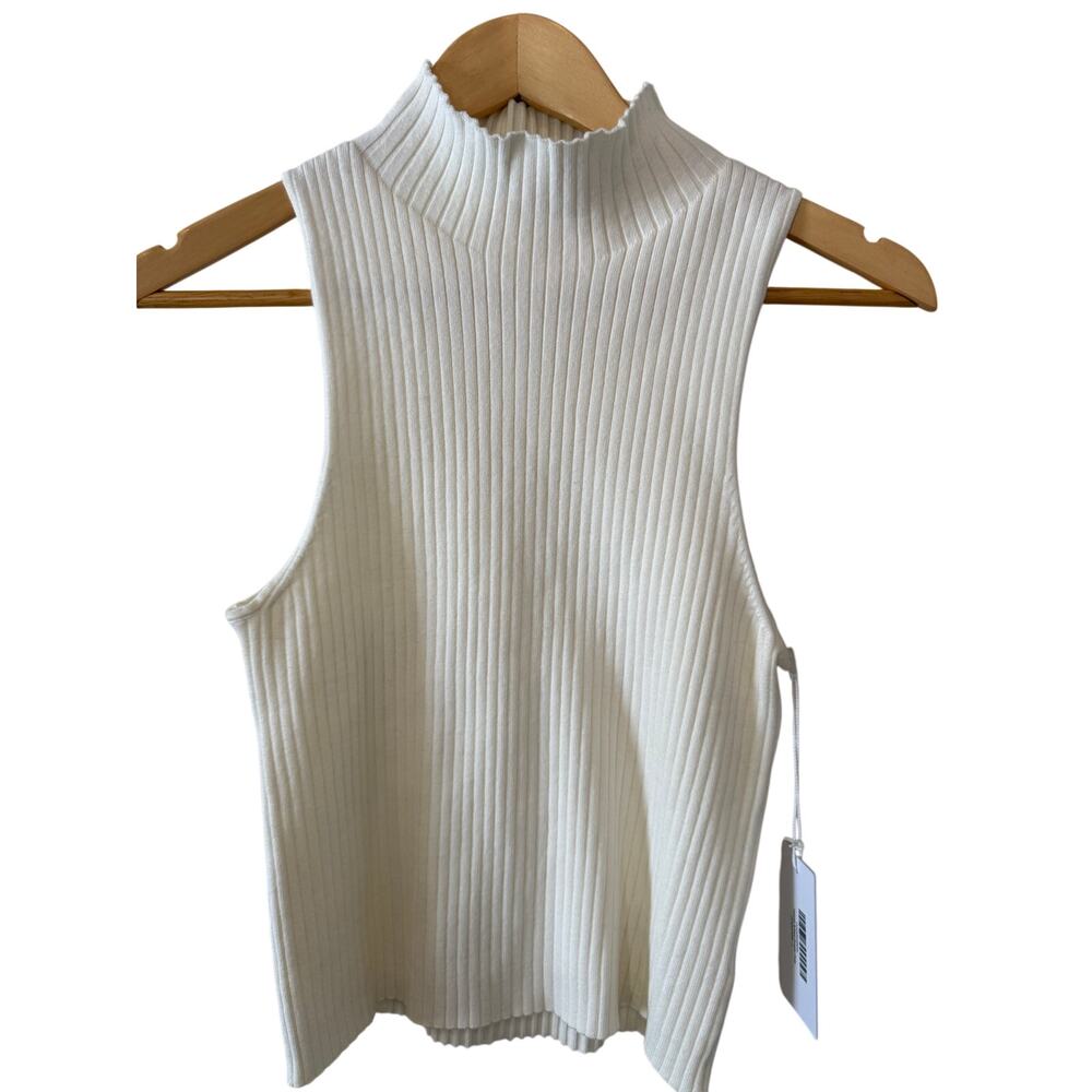 Reformation Tallulah Ribbed Sleeveless High Neck Sweater Tank Top Cream L